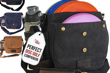 Disc Golf Bag | Frisbee Golf Bag | Easy to Carry | Lightweight Fits up to 10 Discs | 16 Oz Waxed Canvas Sturdy Design | Belt Loop | Double Button Design | Bottle Holder
