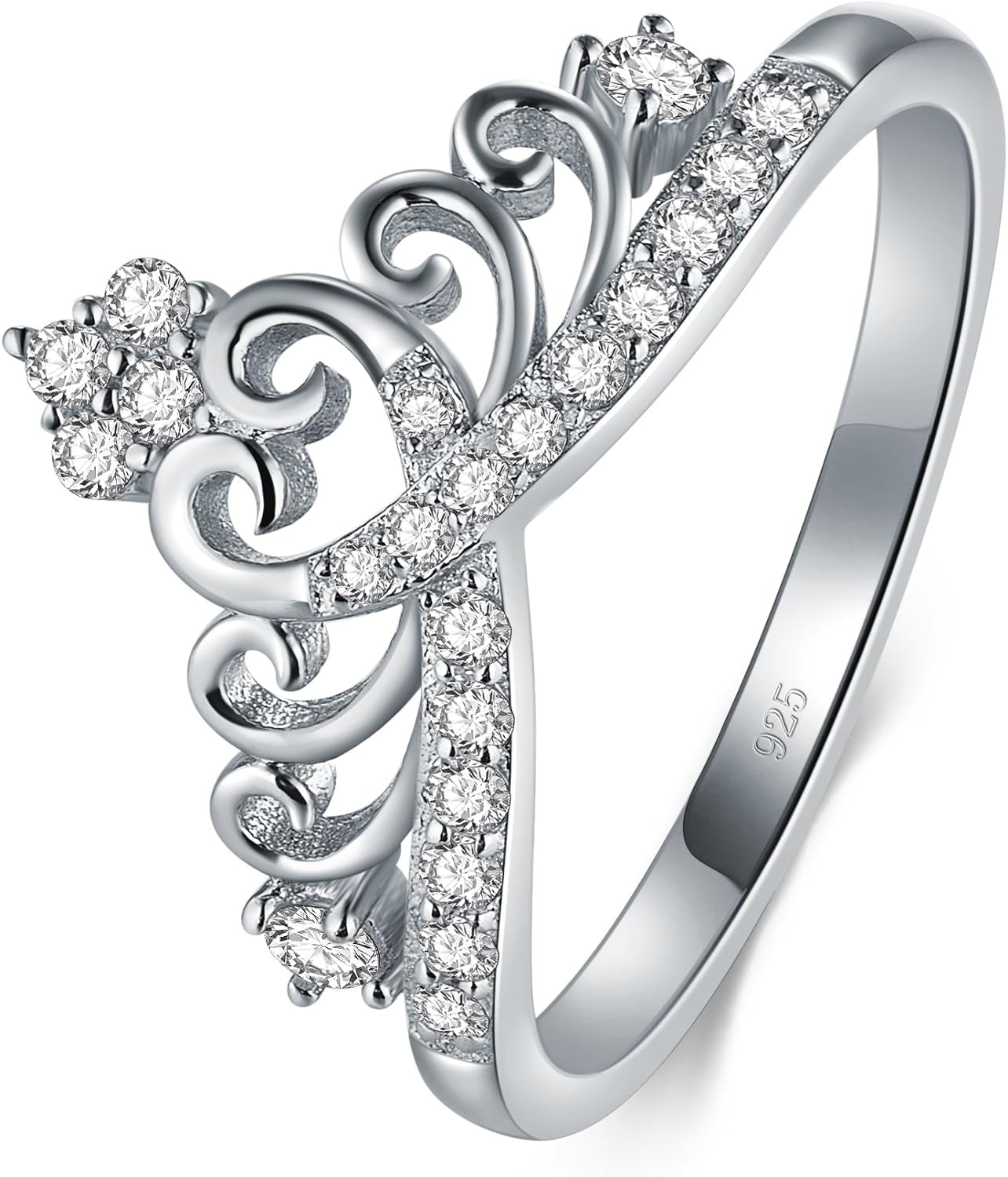 925 Sterling Silver Cubic Zirconia Princess Crown Tiara Wedding CZ Band Eternity Ring 4-12