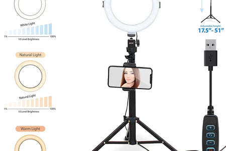 8” Selfie Ring Light Studio with Tripod Stand and Phone Holder – 8” LED Ring Light, 51” Extendable Tripod, 360º Tripod Ball Head, 3 White Modes, 10 Bright Levels, Wireless Remote
