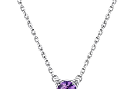 Cute Cat Necklace Sterling Silver Birthstone Pendant Necklace for Women Dainty Jewelry Valentines Day Gifts for Cat Lovers Wife Sister Mom