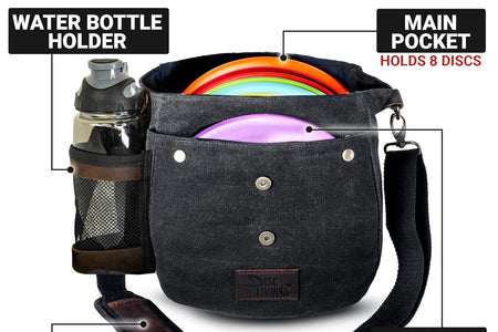 Disc Golf Bag | Frisbee Golf Bag | Easy to Carry | Lightweight Fits up to 10 Discs | 16 Oz Waxed Canvas Sturdy Design | Belt Loop | Double Button Design | Bottle Holder